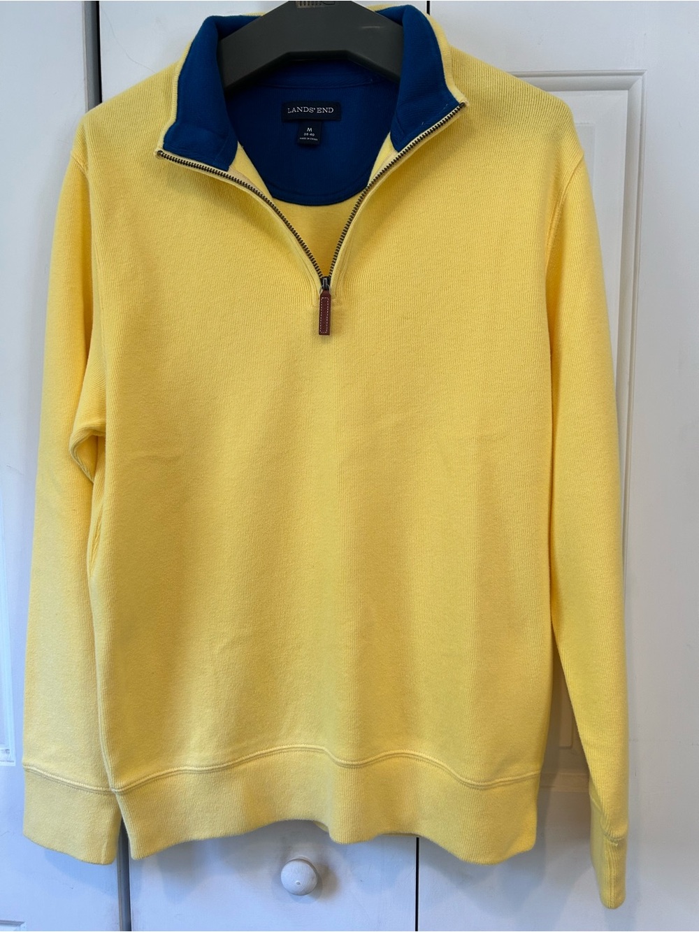 Lands End Mens Soft & Cozy Ribbed Hem Long Sleeve Quarter Zip Pullover Preppy M